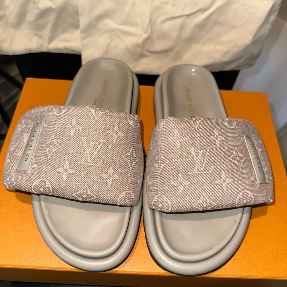 Louis Vuitton Light Gray Monogram Slides - image 2